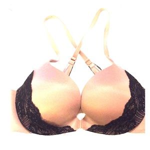 VS tan/black lace Xback front close pushup bra 34D